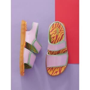 Melissa Papete Zone Strappy Patent Sandal Purple Green Piping Size 8